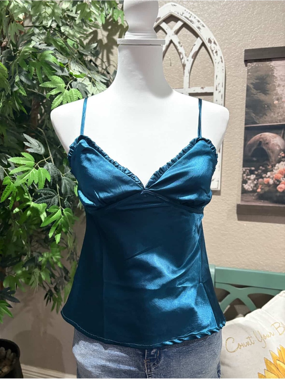 Teal Satin Camisole Cami Top